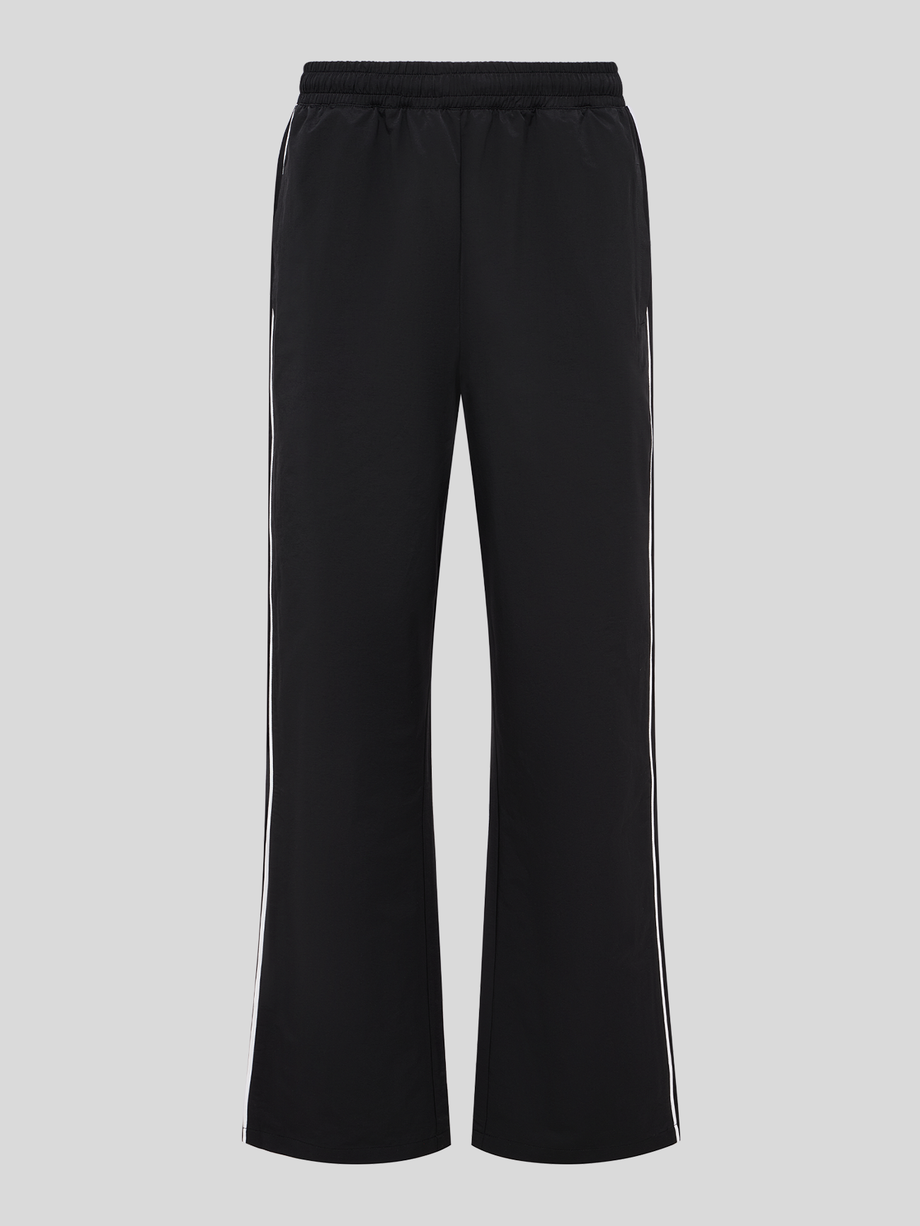 Schwarze Trainingshose mit weitem Bein, seitlichen weißen Zierstreifen