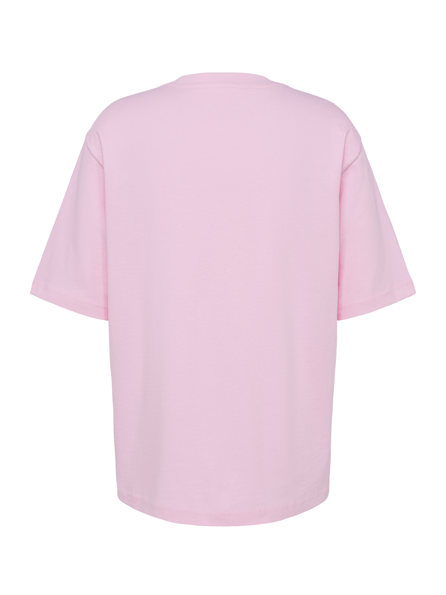 Rosa T-Shirt ohne Aufdruck auf der Rückseite, schlichte glatte Fläche.